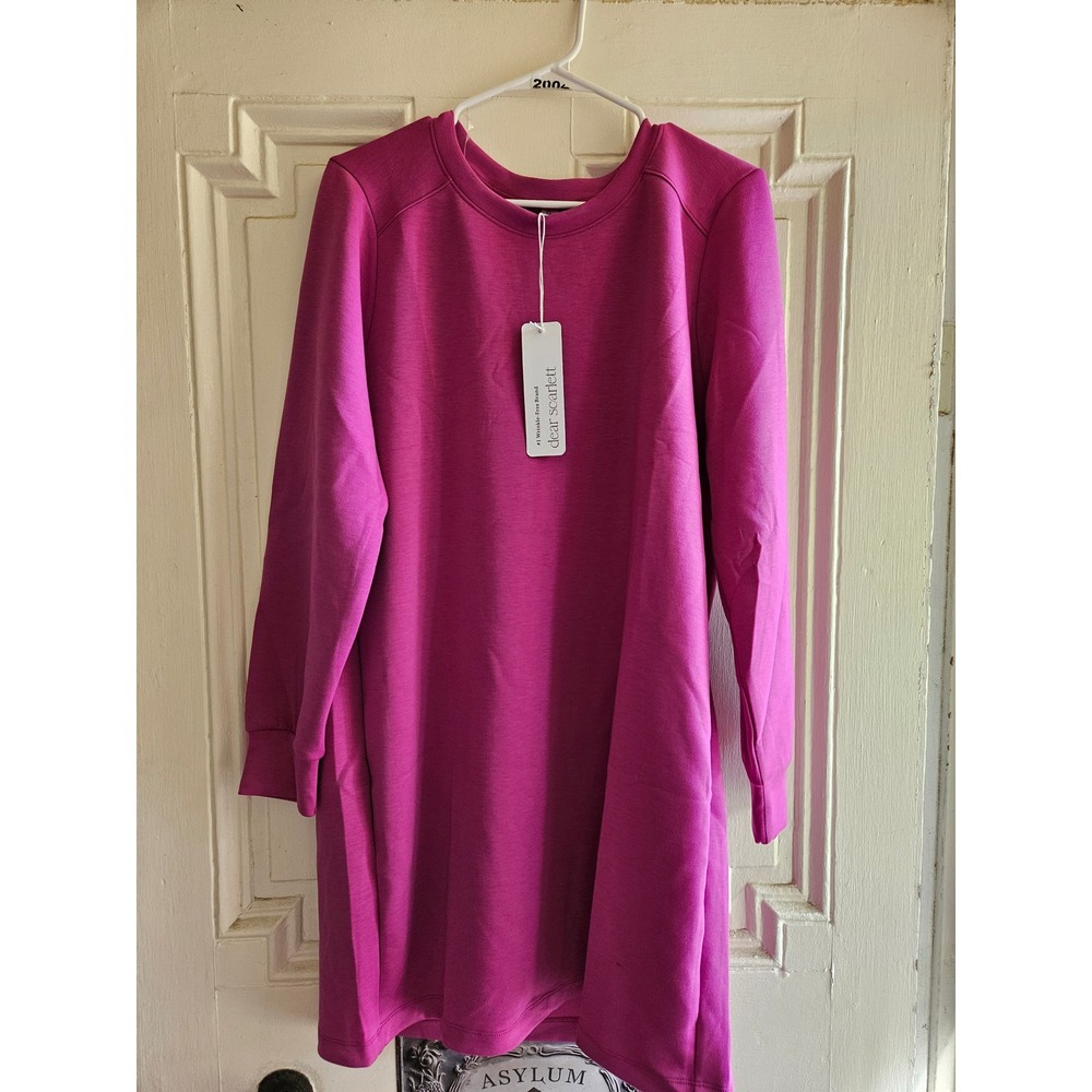 Dear Scarlett Magenta Pink Wrinkle Free Long Sleeve Mini Dress Tunic Womens